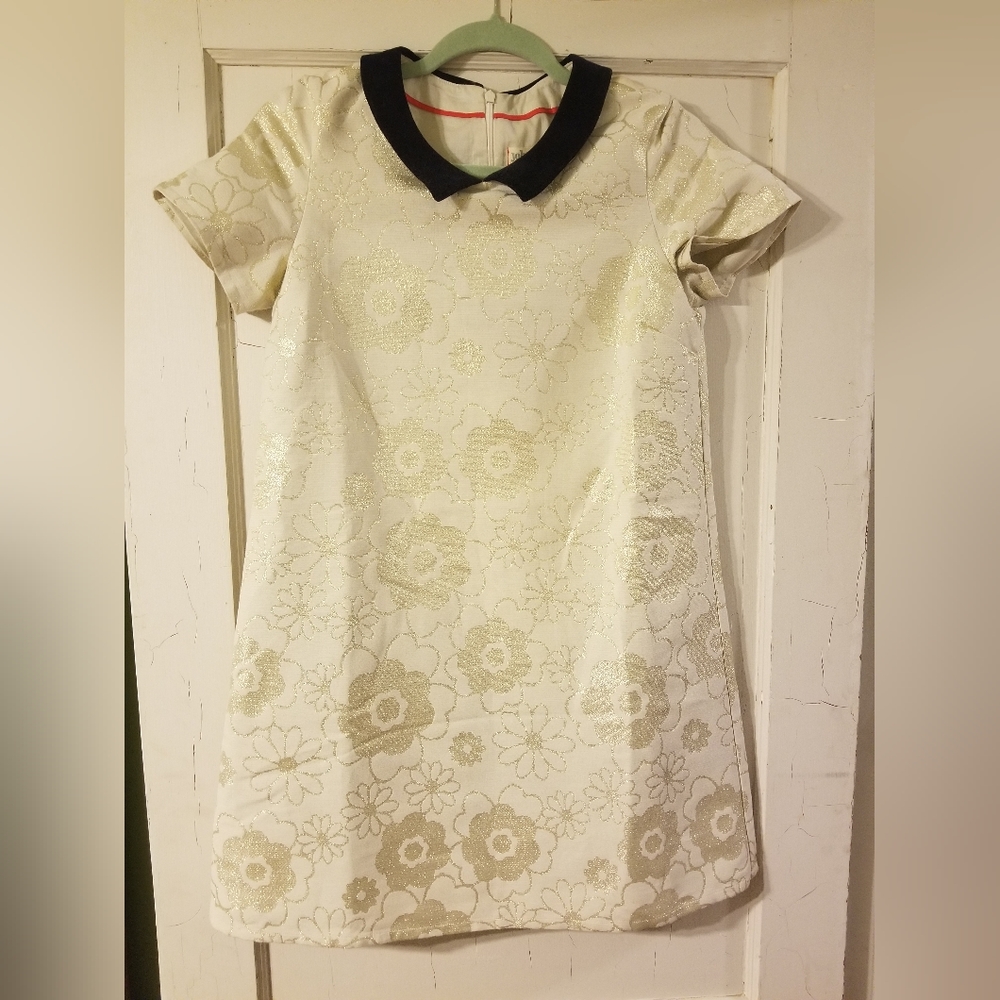 Vintage Johnnie B gold threading/cream mini dress with black collar